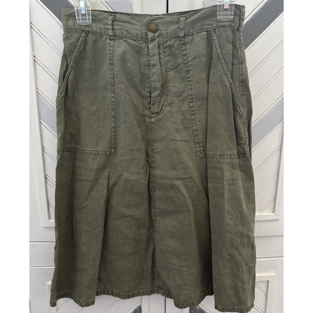 Artisan NY Women's Size 4 Green A-Line High Waist 100% Linen Knee Length Skirt